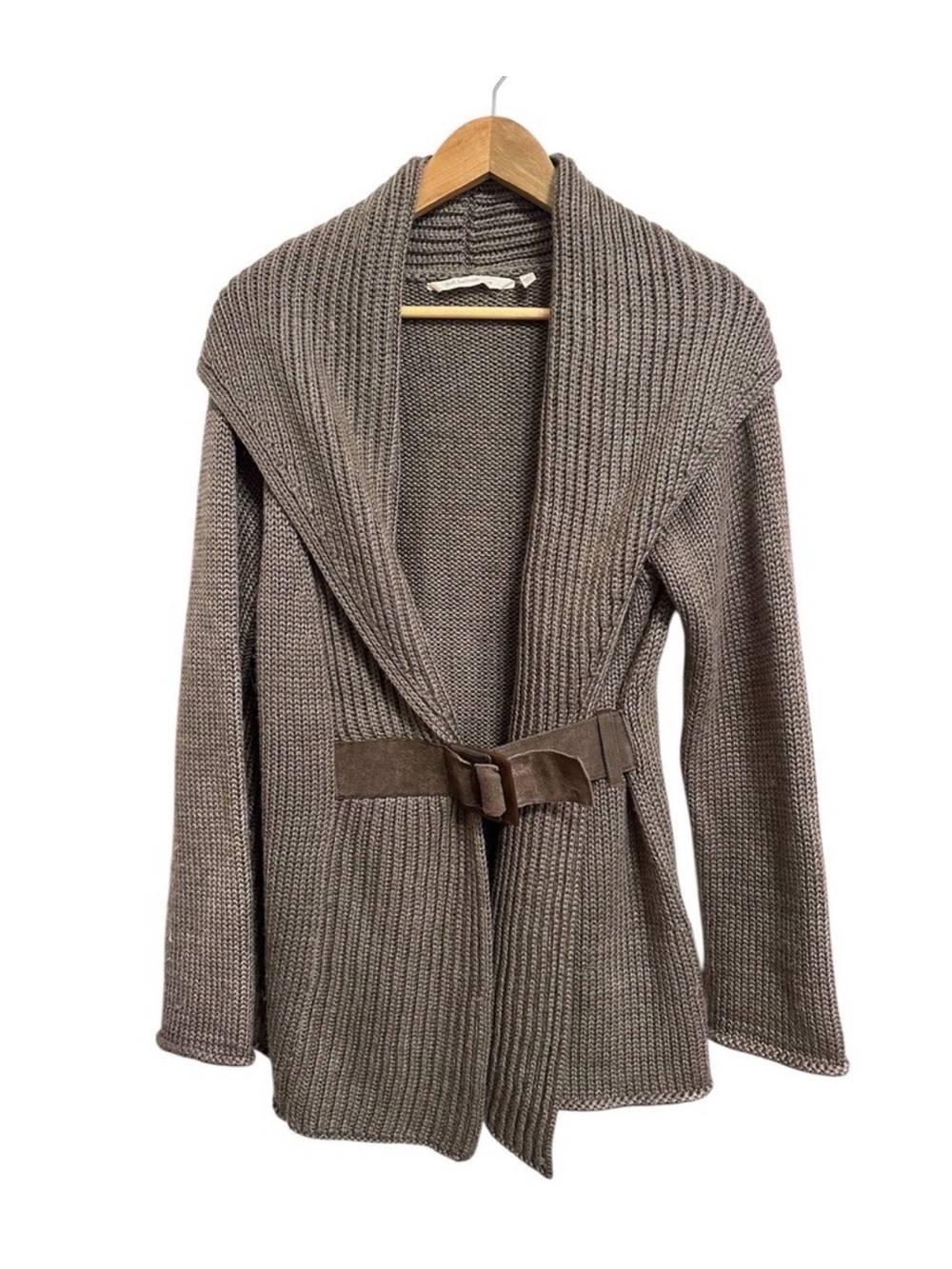 Soft Surroundings Belted Wool Blend Cardigan - Taupe - Women’s Large